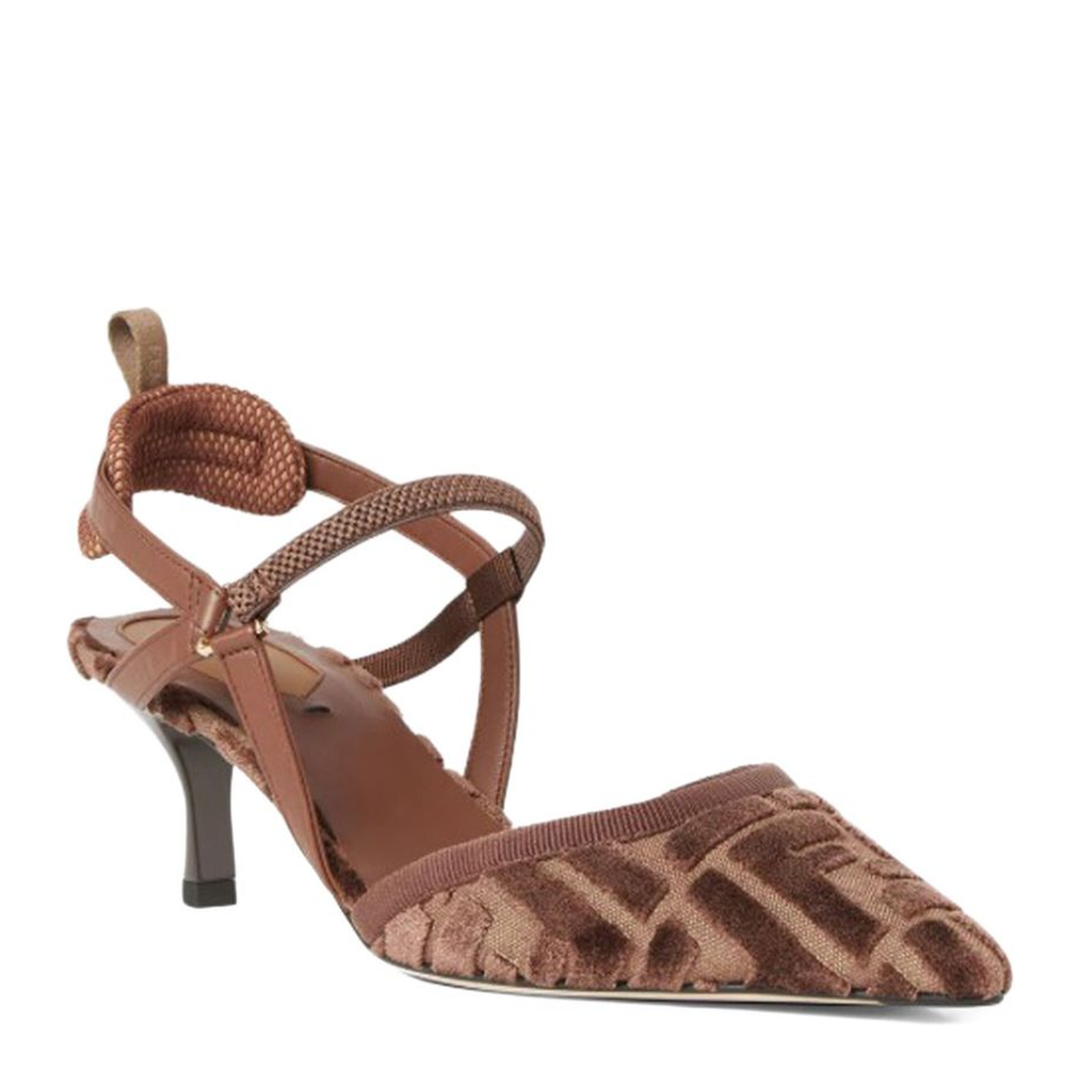 Brown FF Motif Jacquard Velvet Slingback Strap Pointed Toe - Image 1