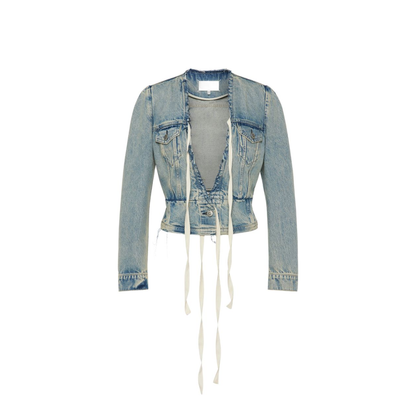 Light Blue Cotton Denim Jacket With V-Neck - Image 1