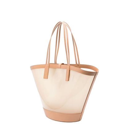 Panier Medium Vinyl and Vegetable-Tanned Leather Tote Bags - Beige - Image 3