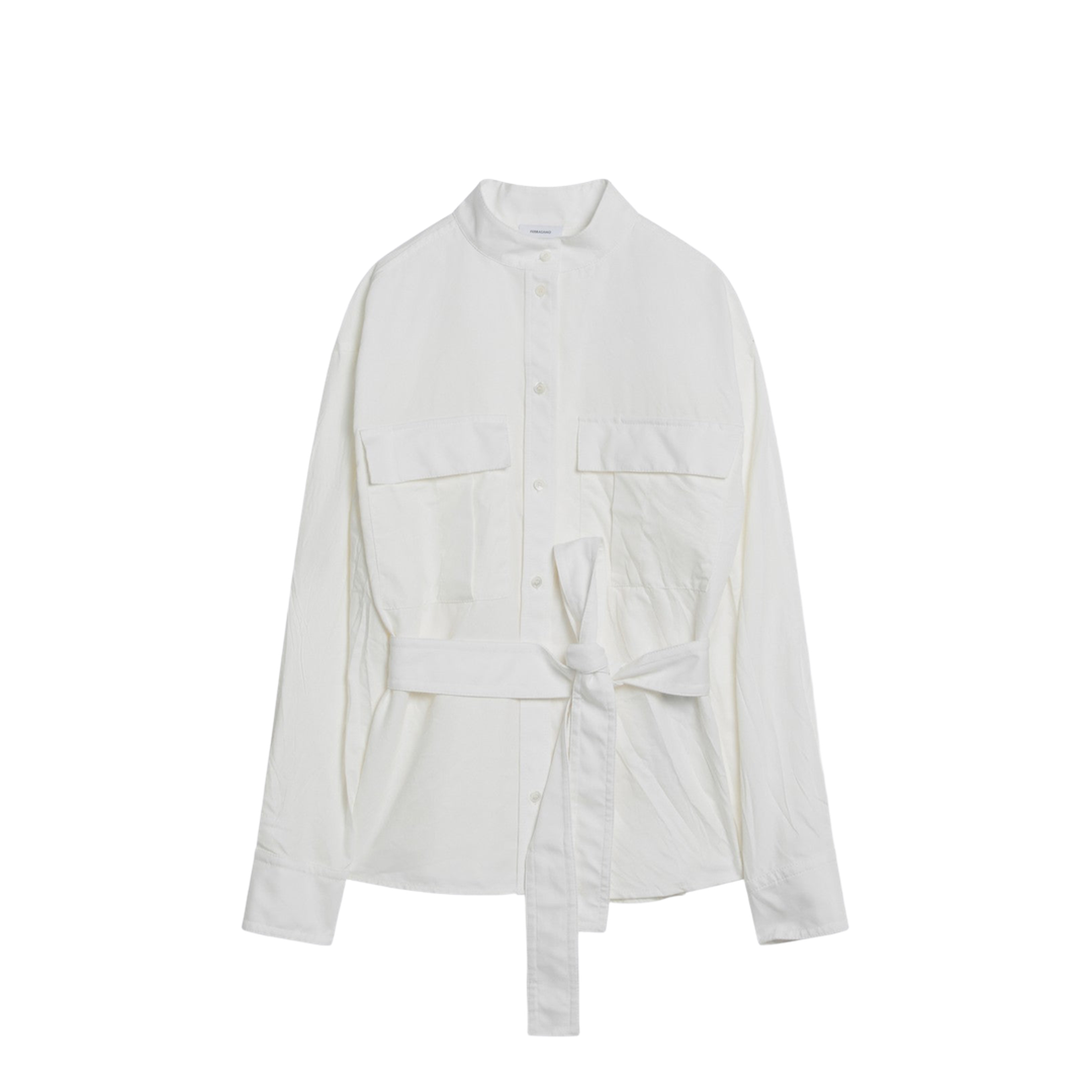 White Belted Shirt in Cotton Blend - Image 1