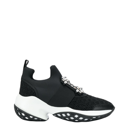 Black and White Leather Embellished Slip-On Sneakers - Image 1