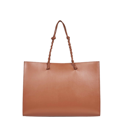Tangle Knotted Handle Leather Tote Bag - Tan - Image 3