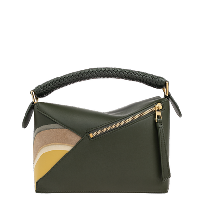 Small Puzzle Edge Hand Bag Leather Green - Image 3