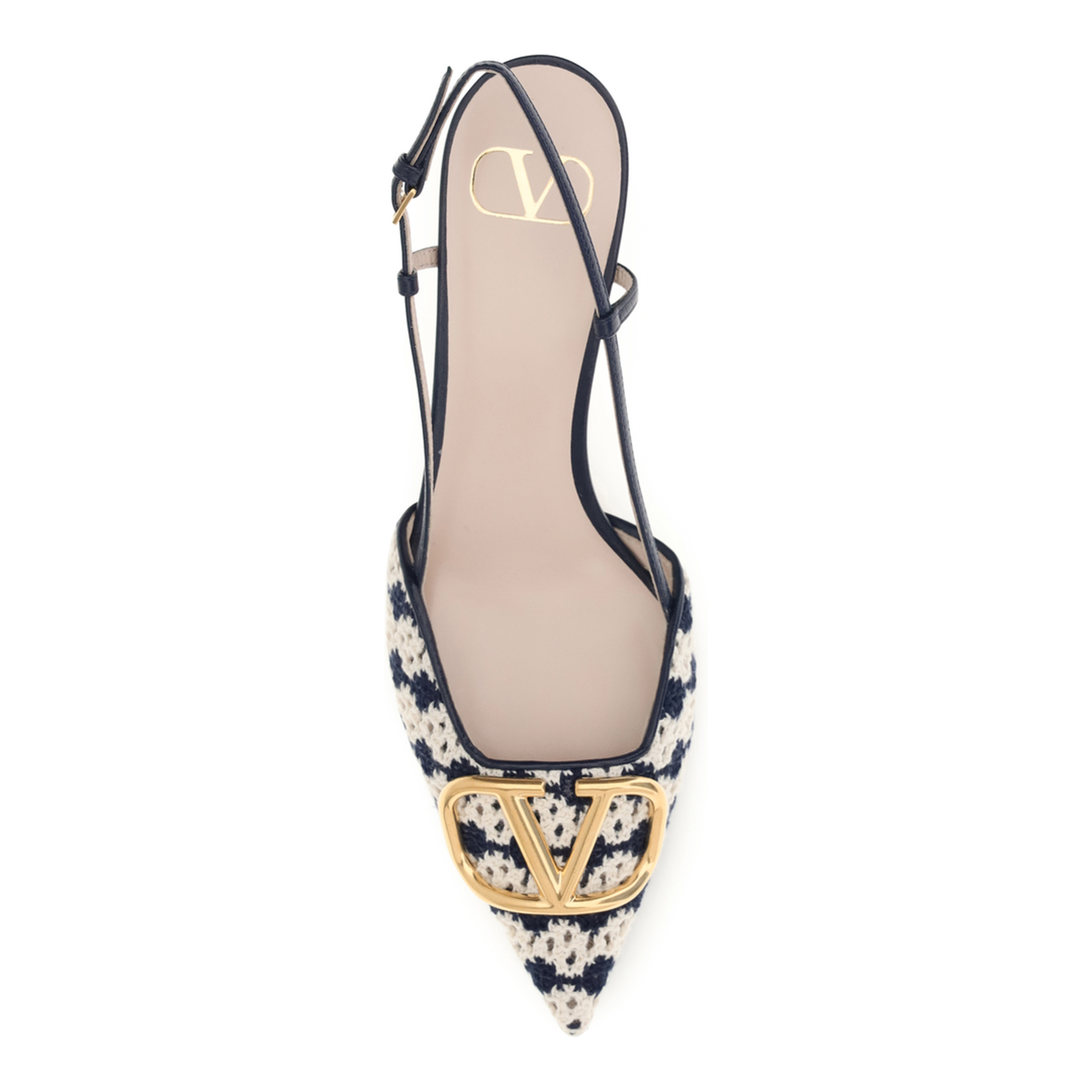 VLogo Signature Slingback Pumps in Crochet Fabric - Image 4