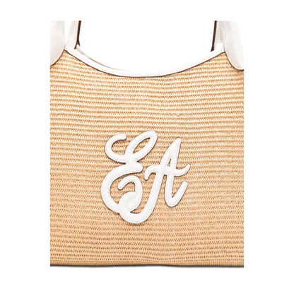 Medium Straw Tote - Natural Beige/White - Image 2