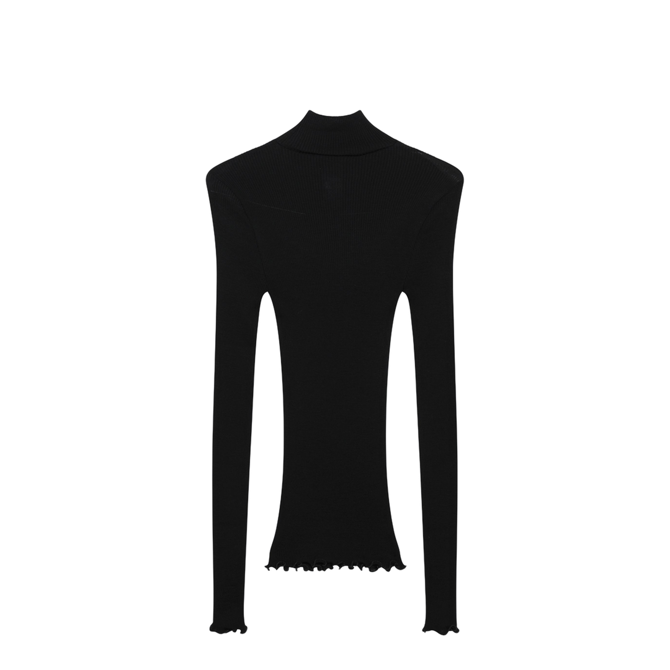 Black Ribbed Turtleneck Sweater with Triangle Logo - Image 2