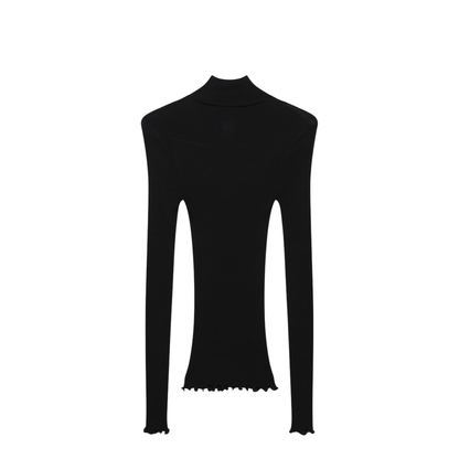 Black Ribbed Turtleneck Sweater with Triangle Logo - Image 2