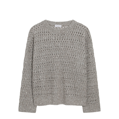 Crochet Crewneck Sweater with Sequins - Image 1
