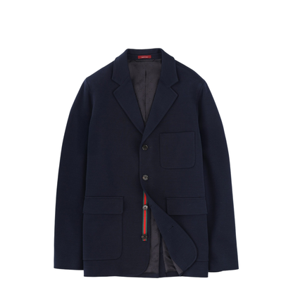 Single-breast Cotton Jersey Jacket in Dark Blue - Image 1