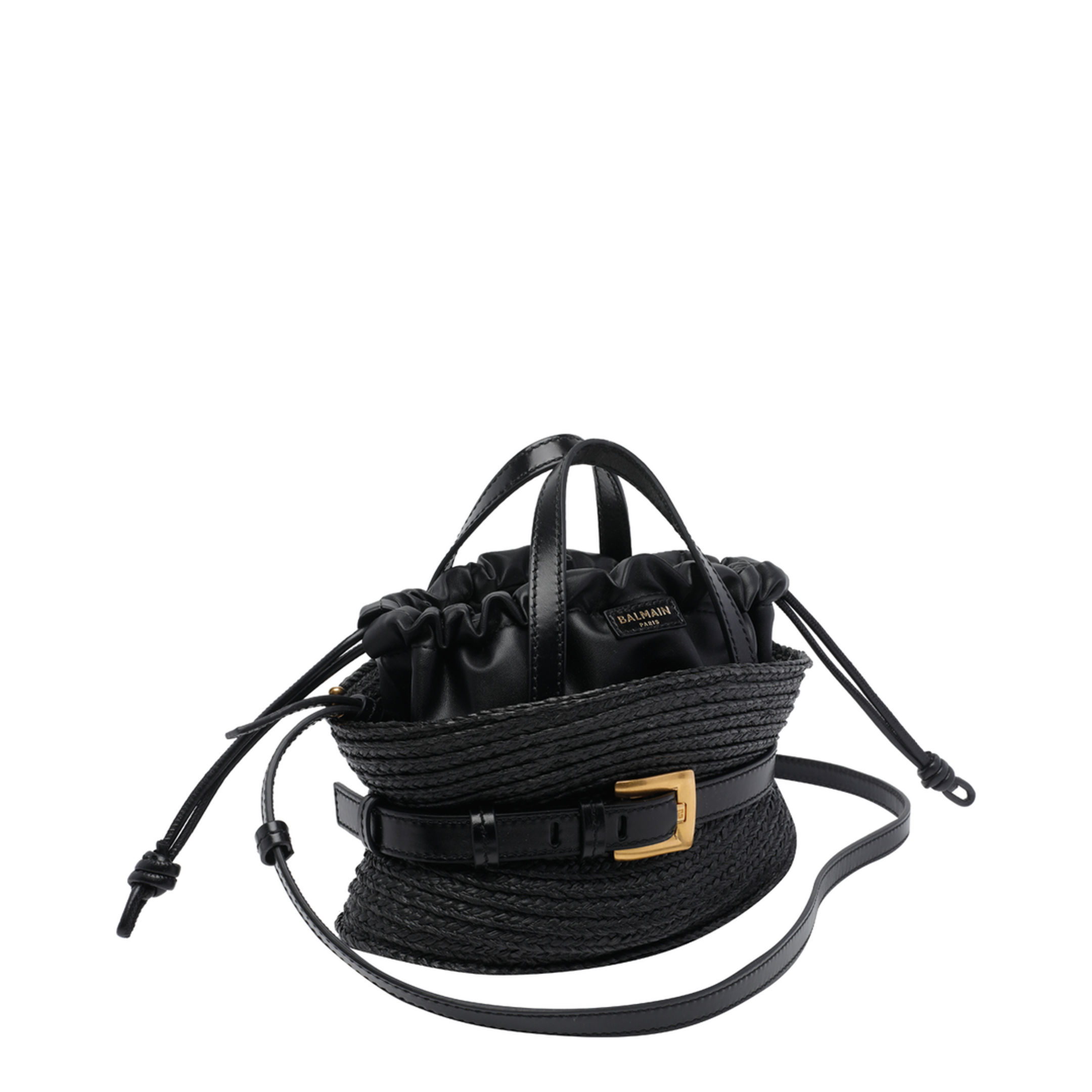 Shuffle Mini Calfskin and Raffia Bag - Black - Image 2