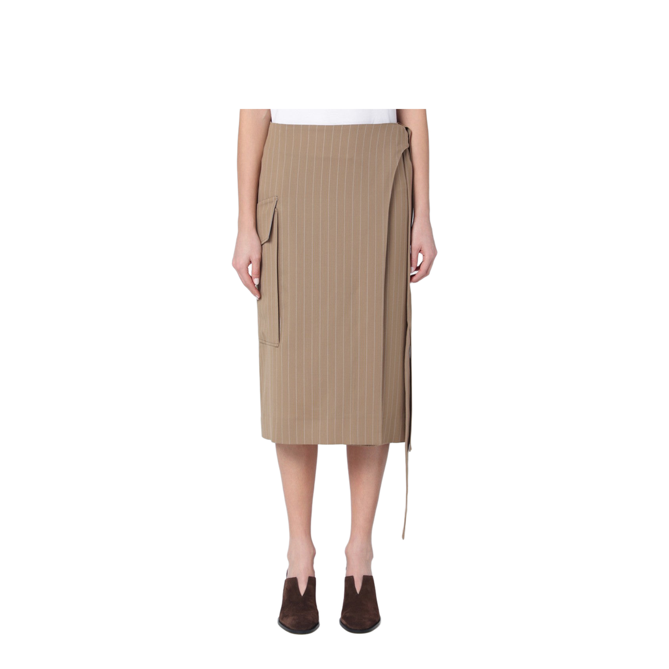 Sand-coloured Pinstriped Wrap Skirt - Image 1