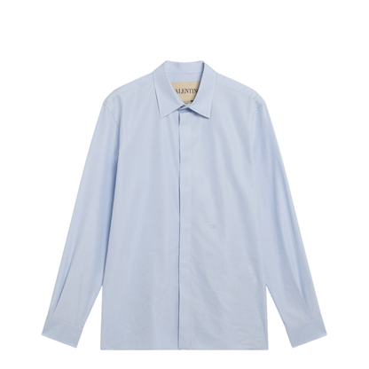 Light Blue Fil-À-Fil Cotton Shirt With Vlogo Embroidery - Image 1