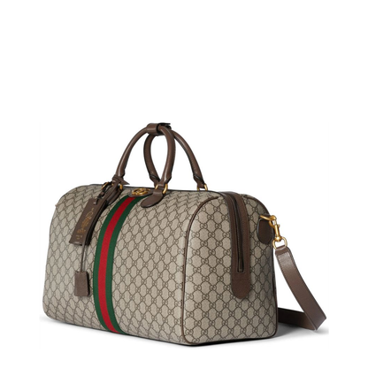 Savoy Medium GG Monogram Coated Fabric Duffle Bag - Beige and Dark Brown - Image 3