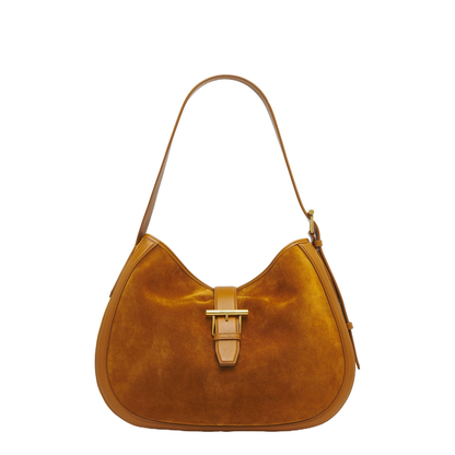 Adjustable Leather Shoulder Bag with Vintage Gold Metal T-Bar Closure - Image 1