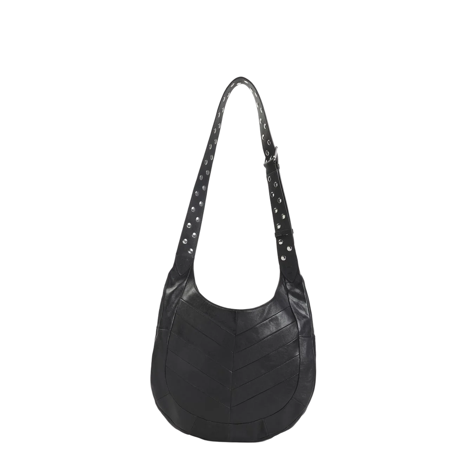 Hoboho Nappa Leather Hobo Bag With Chevron Pattern Black - Image 2