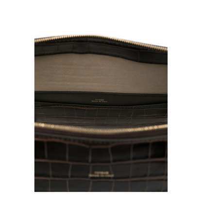 Coffee Brown Croco-Embossed Leather Bag - Image 3