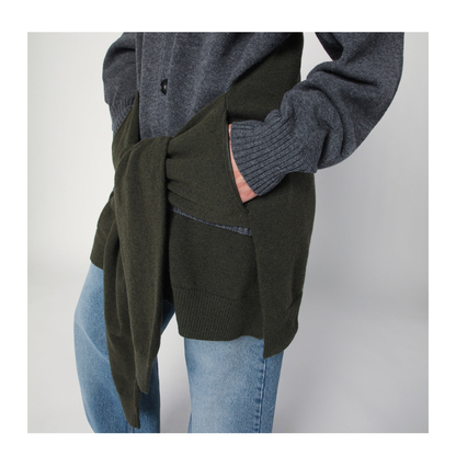 Grey Dark Green Cardigan with Crossed Sleeves - Image 2