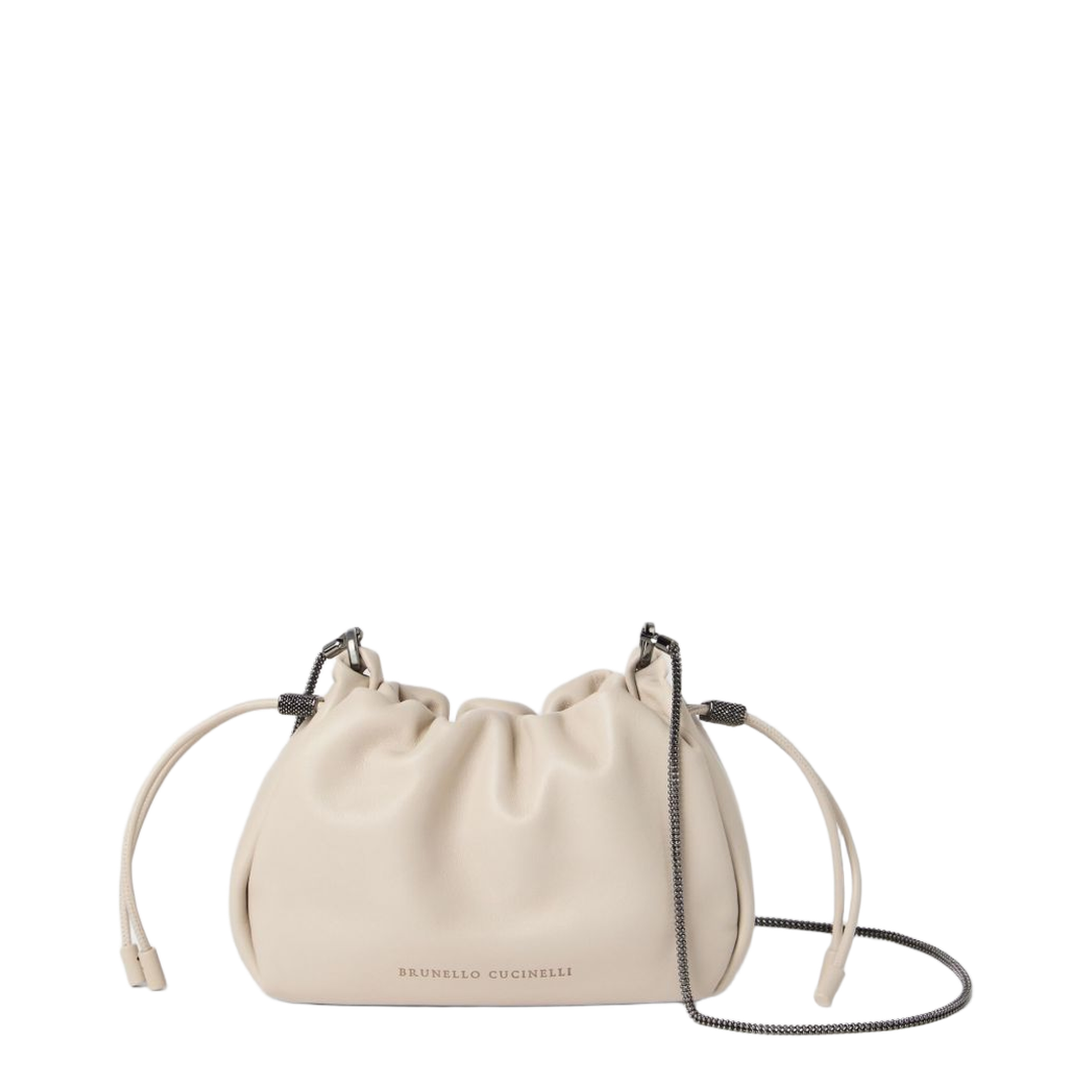 Mellow Beige Crossbody Bag with Drawstring Closure and Chain Shoulder Strap - Image 3