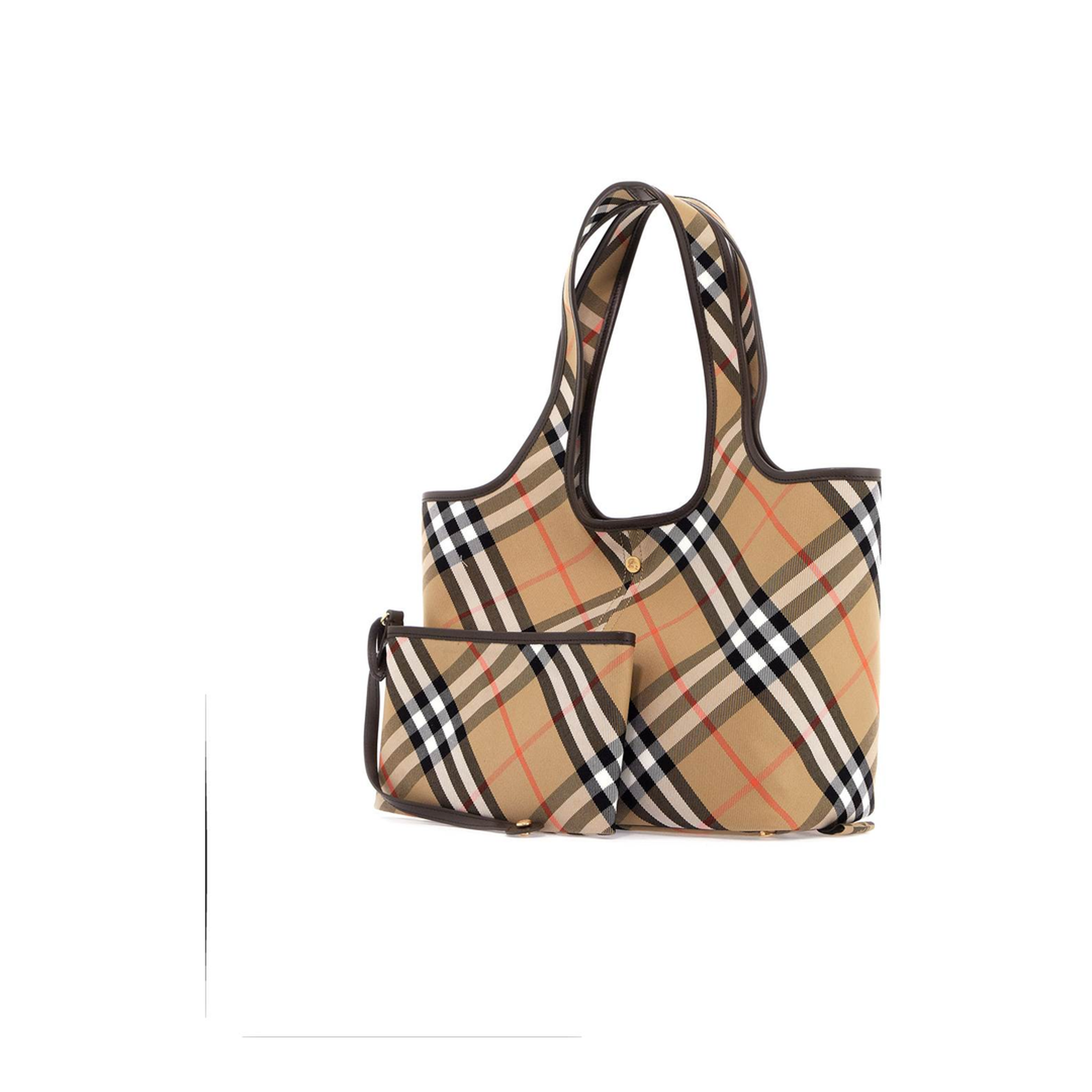 Embroidered Canvas Small Check Shopping Bag - Image 1