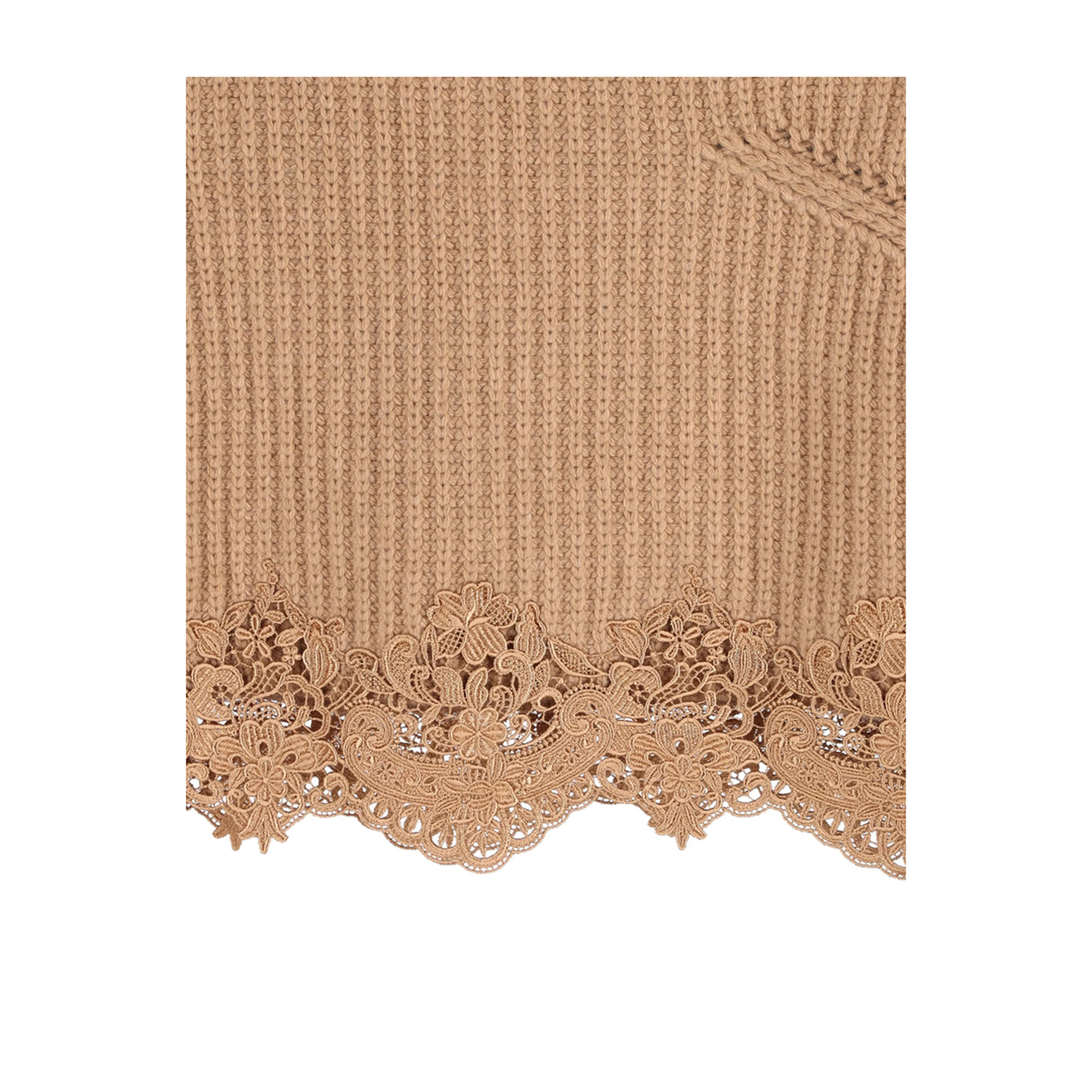 Short Pullover with Turtleneck in Wool and Cashmere with Lace - Image 3