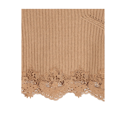 Short Pullover with Turtleneck in Wool and Cashmere with Lace - Image 3