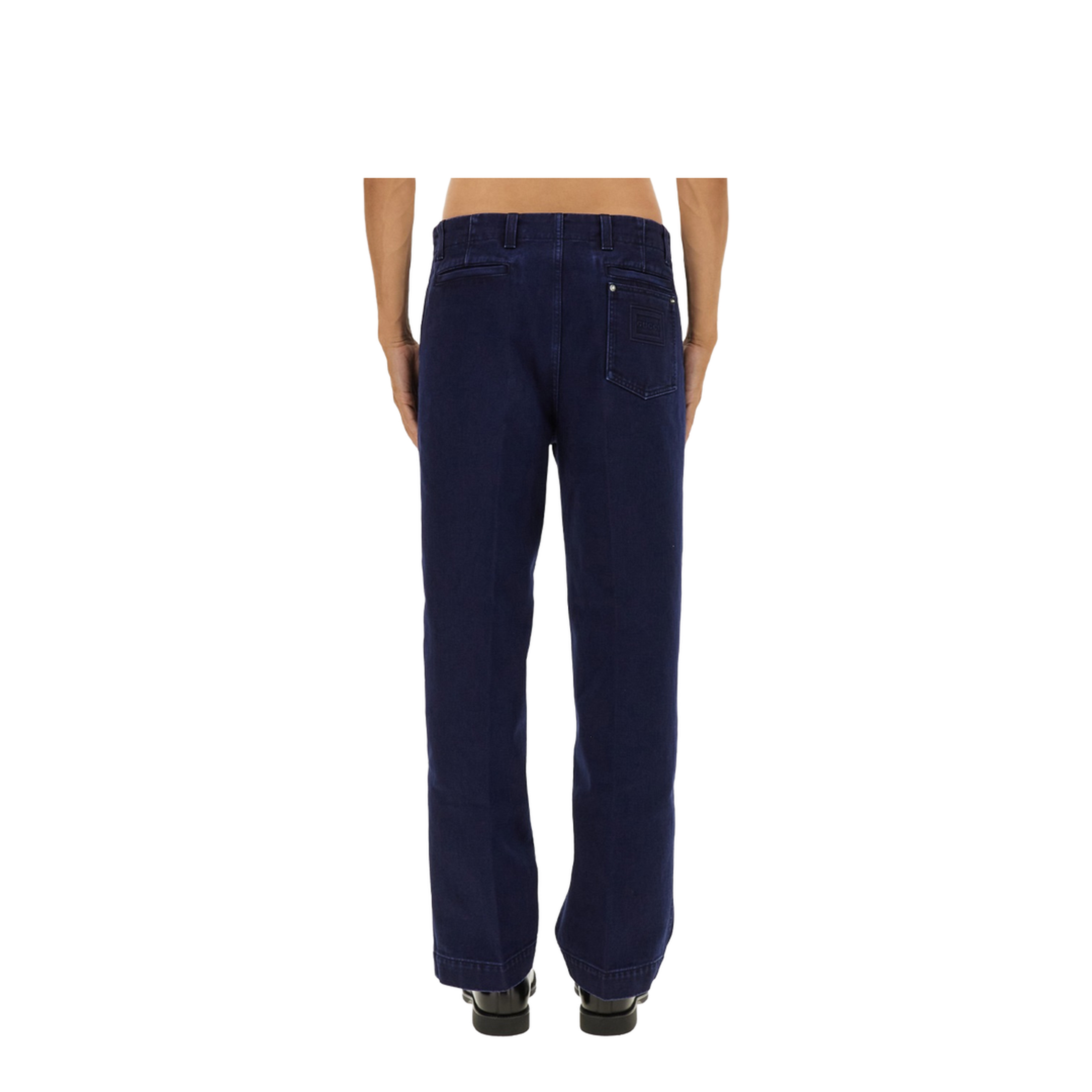 Washed Denim Pant with Embossed Label in Dark Blue - Image 3