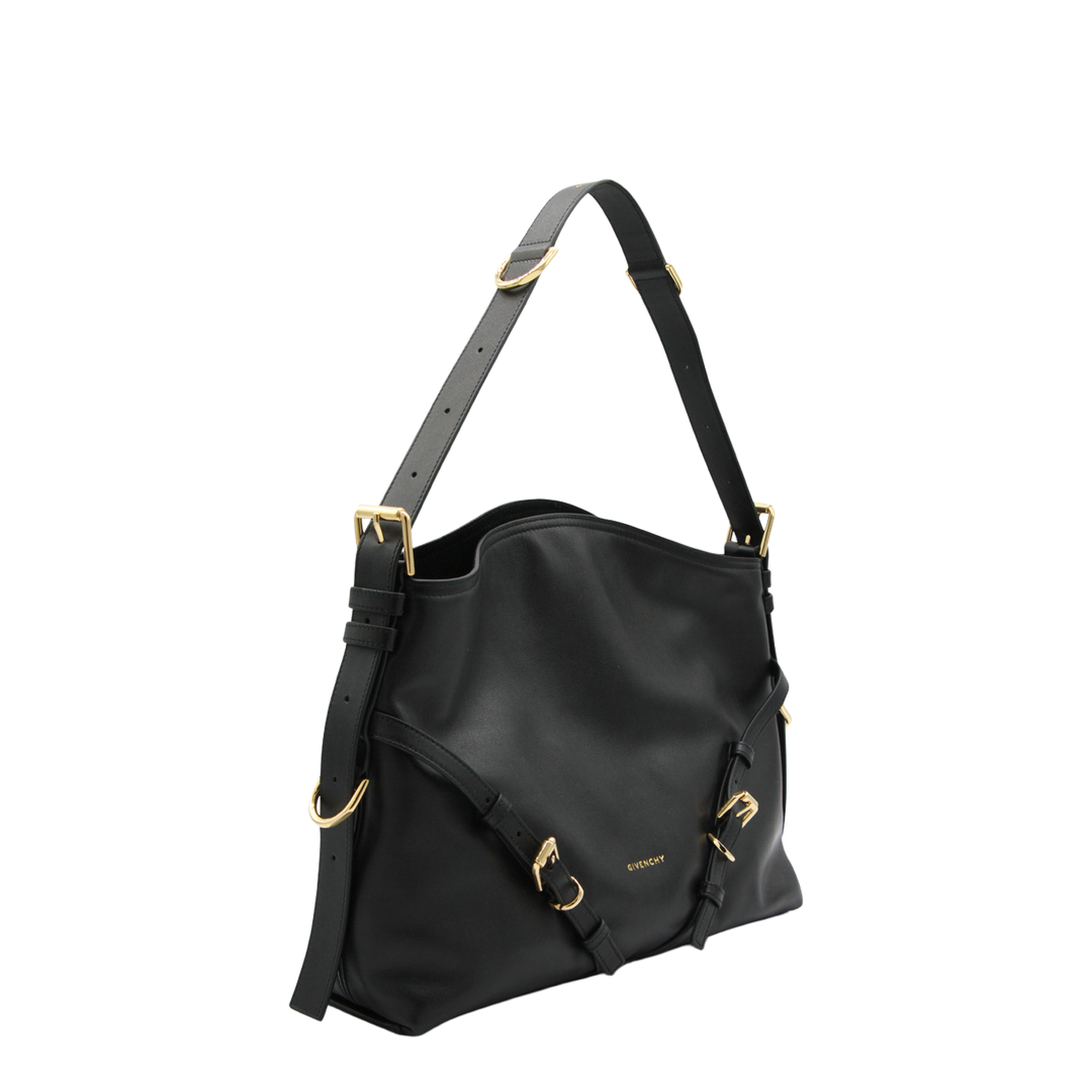 Voyou Medium Shiny Leather Shoulder Bag - Black - Image 2