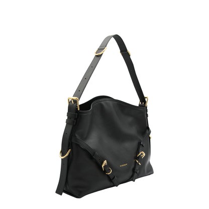 Voyou Medium Shiny Leather Shoulder Bag - Black - Image 2