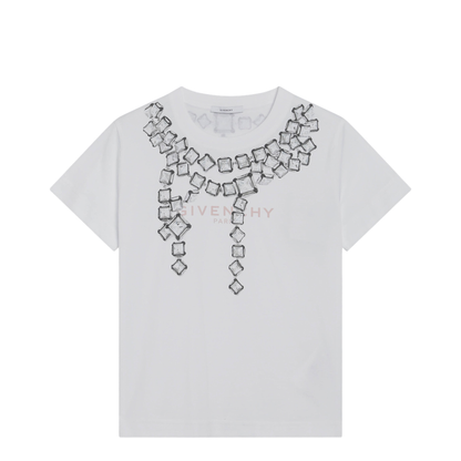 Deconstructed Crystals Cotton T-Shirt in White - Image 1