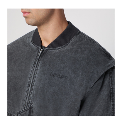 Black Washed Cotton Bomber Jacket - Image 2