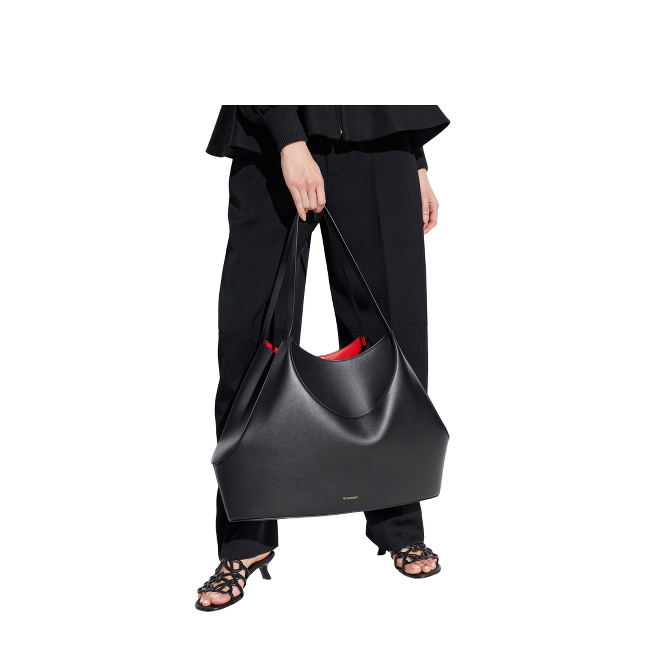 Leather Medium Facet Tote Bag - Black - Image 3