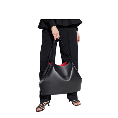 Leather Medium Facet Tote Bag - Black - Image 3