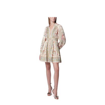 Roselight Mini Dress in Sage Floral Linen - Image 1