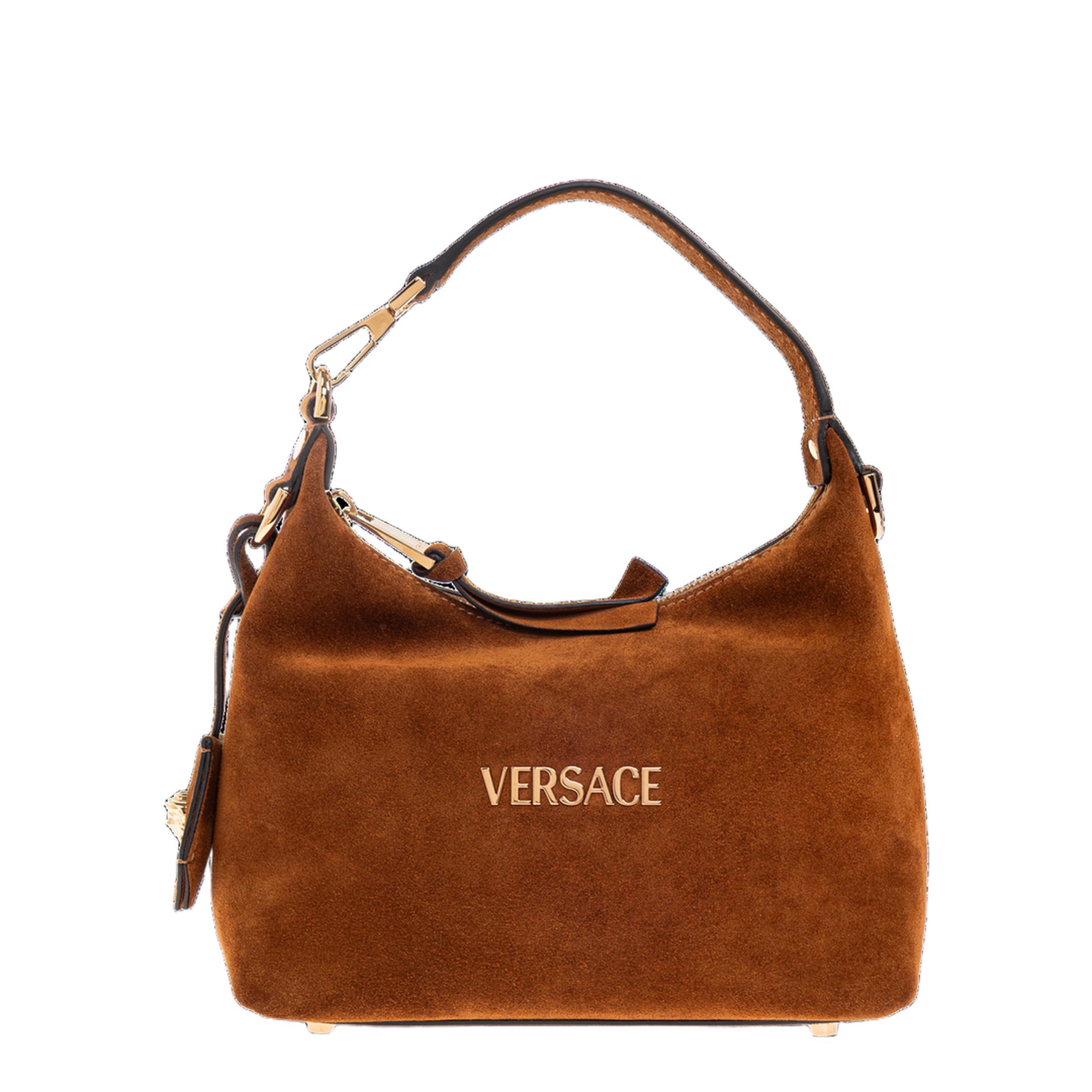 Tag Suede Leather Hobo Bag - Brown - Image 1