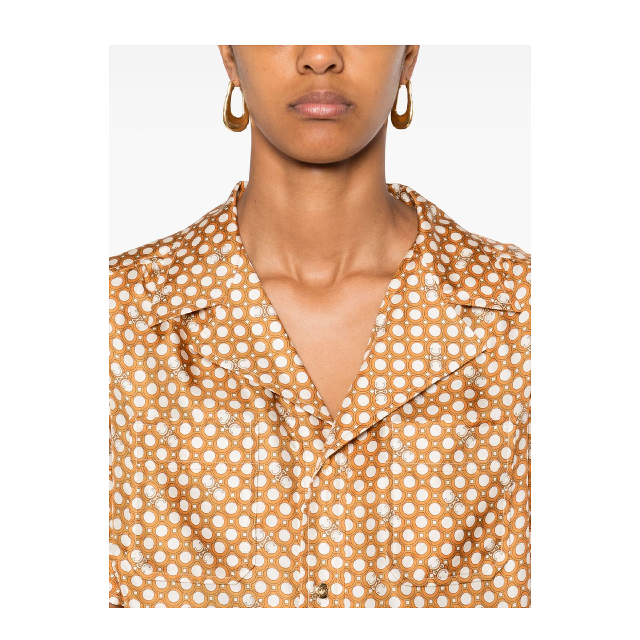 Pajama Shirt in Silk Twill - Cream/Orange - Image 4