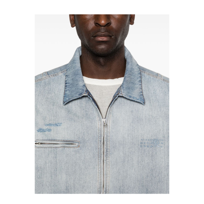 Washed Blue Zip-Up Denim Jacket - Image 3
