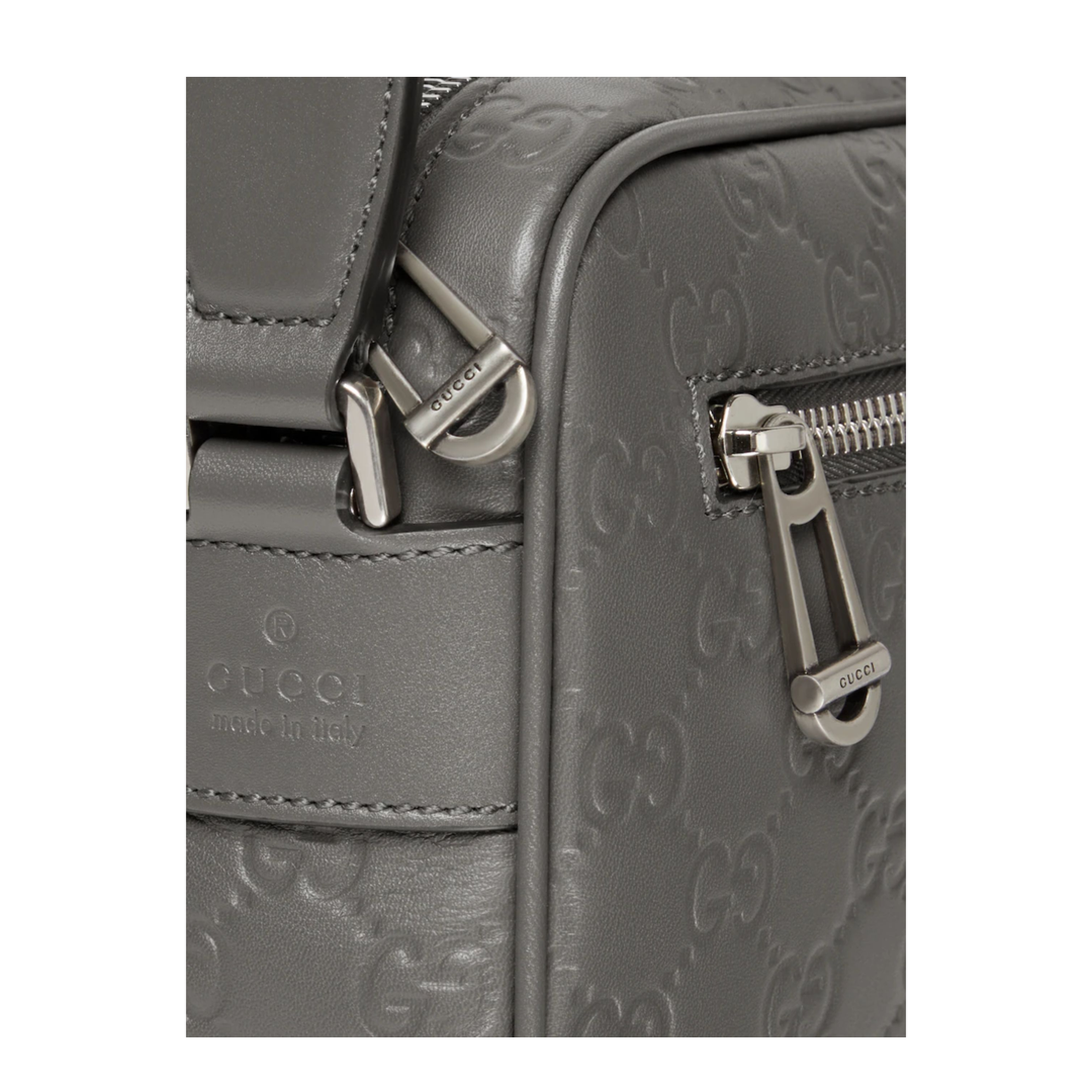 GG Emblem Small Smooth Leather Crossbody - Grey - Image 4