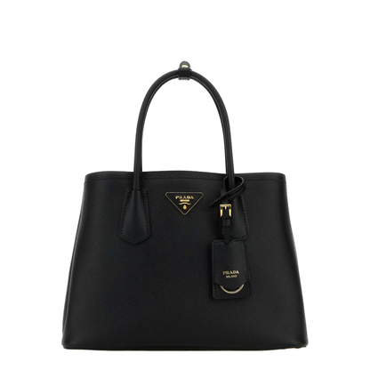 Small Double Handbag in Black Leather - Image 1