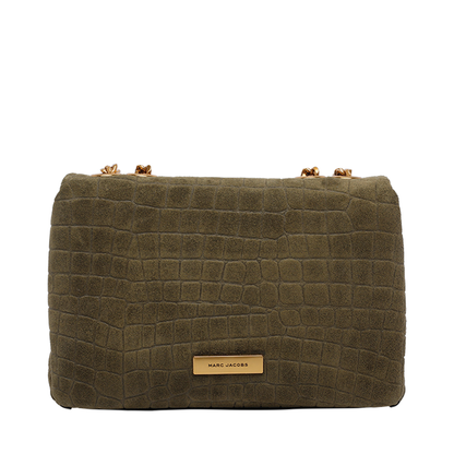 Slim Croc Suede Dual Chain Shoulder Bag - Olive Green - Image 3