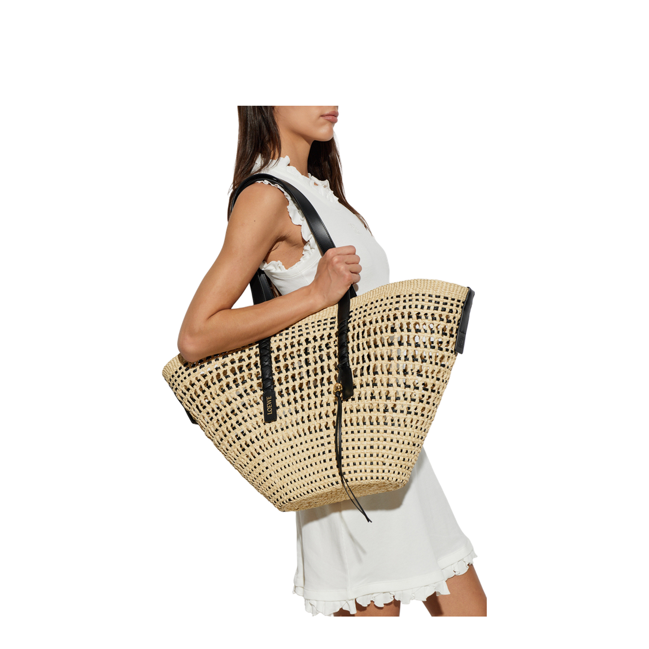 Anagram Basket Medium Iraca Palm Basket Bag - Natural/Black - Image 2