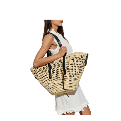 Anagram Basket Medium Iraca Palm Basket Bag - Natural/Black - Image 2