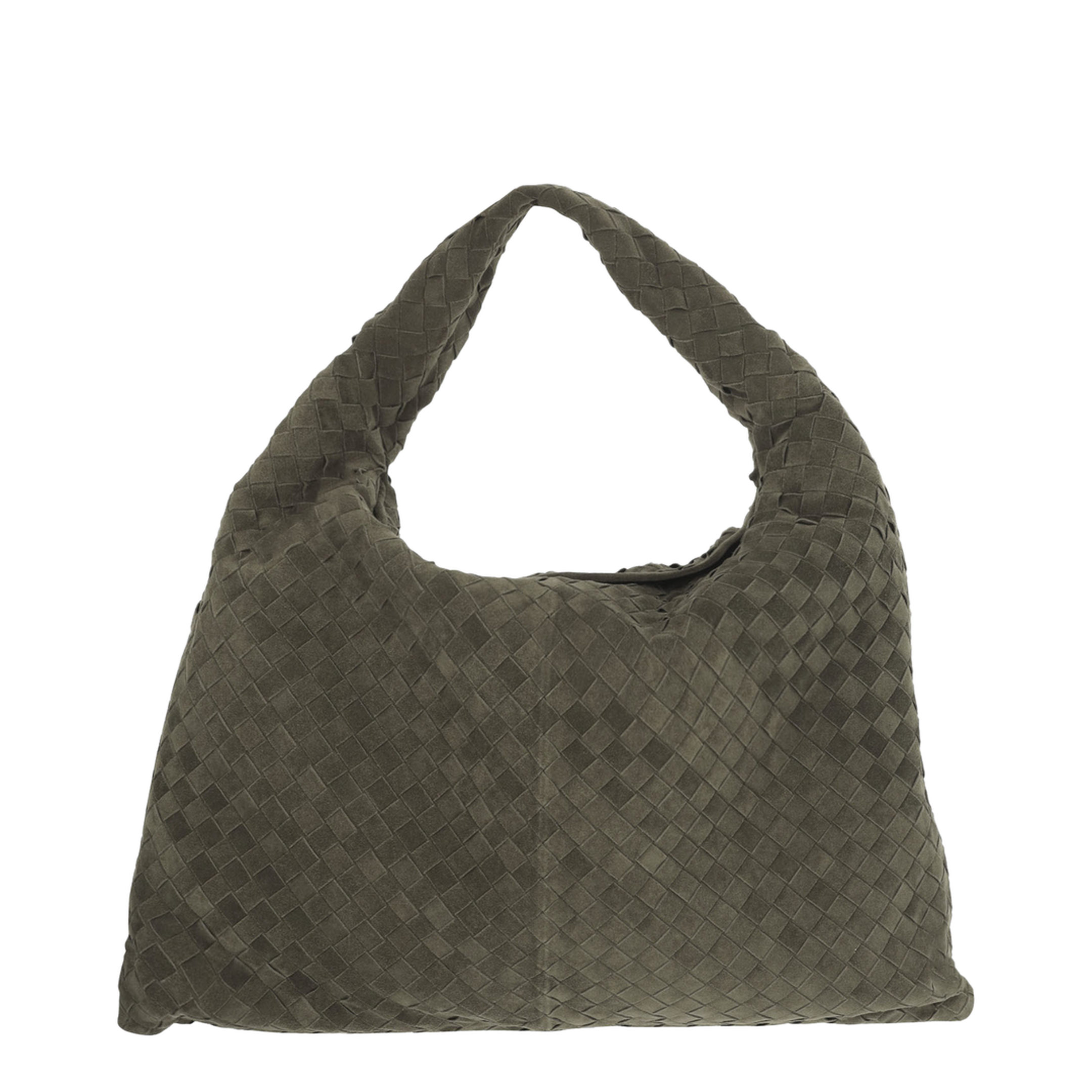 Hop Large Intrecciato Shoulder Bag Suede Mud - Image 1