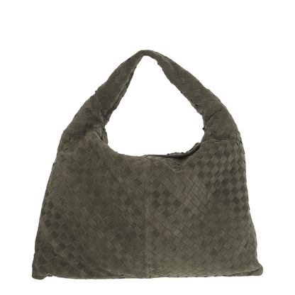 Hop Large Intrecciato Shoulder Bag Suede Mud - Image 1
