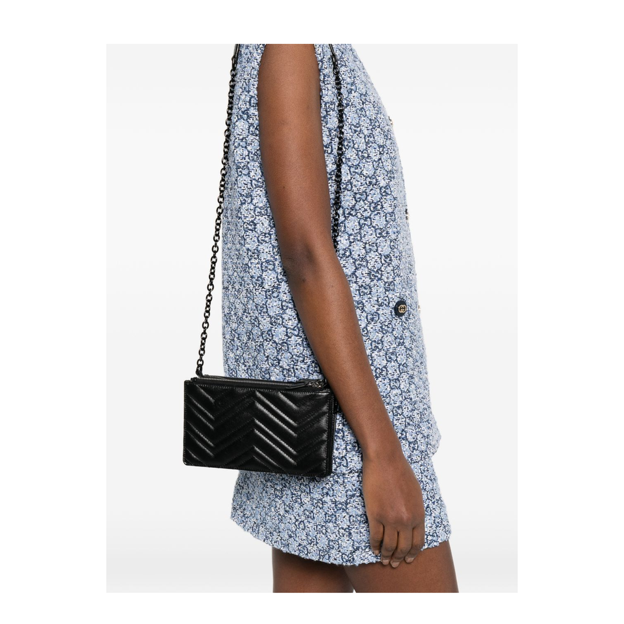 GG Marmont Mini Calfskin Leather Shoulder Bag - Black - Image 3