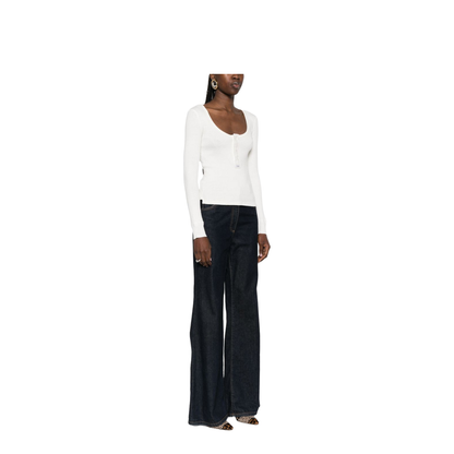 Scoop-neck Henley Shirt in Cotton Jersey White - Image 3