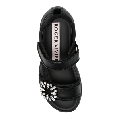 On The Run Black Leather And Textile Sandals - Image 4