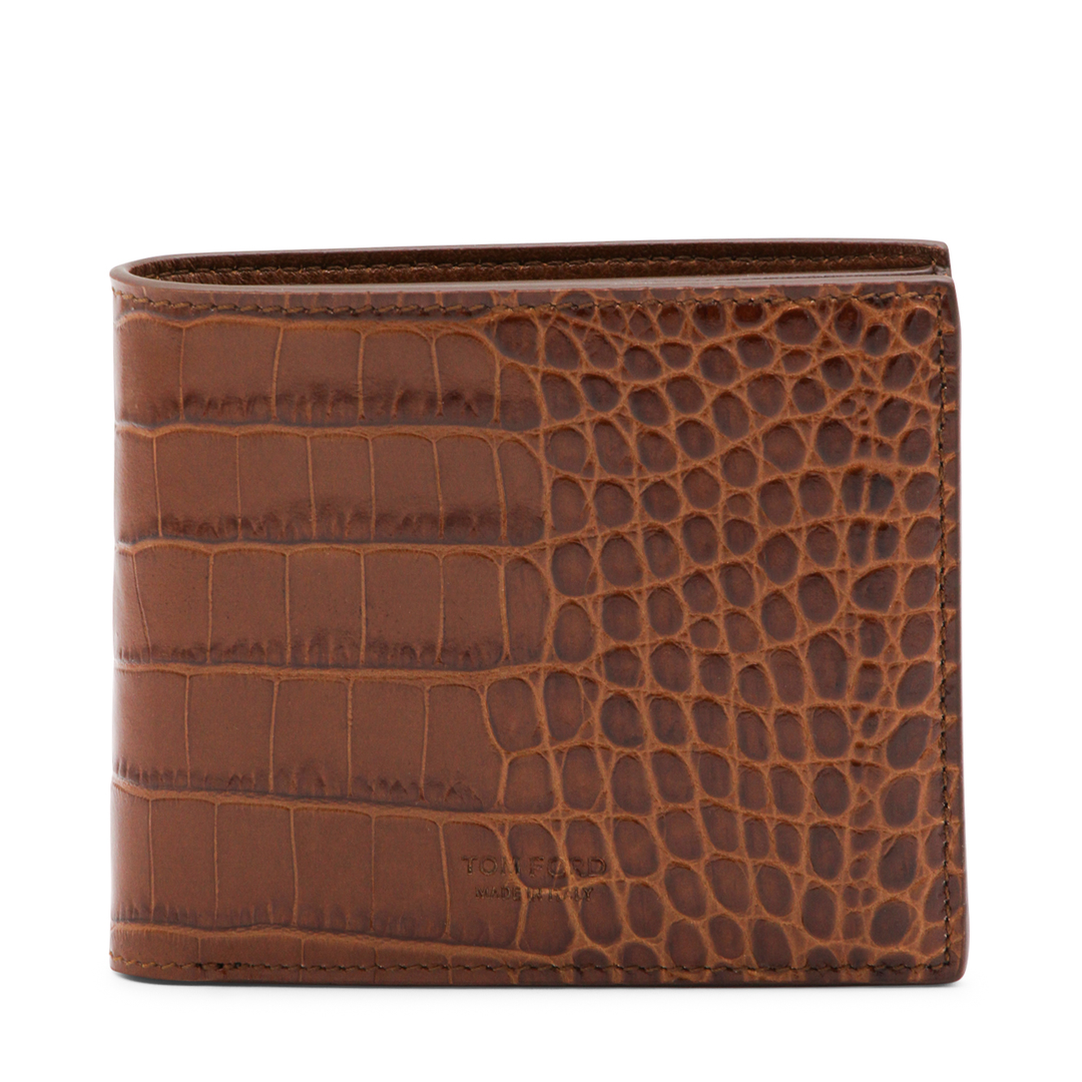 Crocodile Print Leather Wallet Brown - Image 1