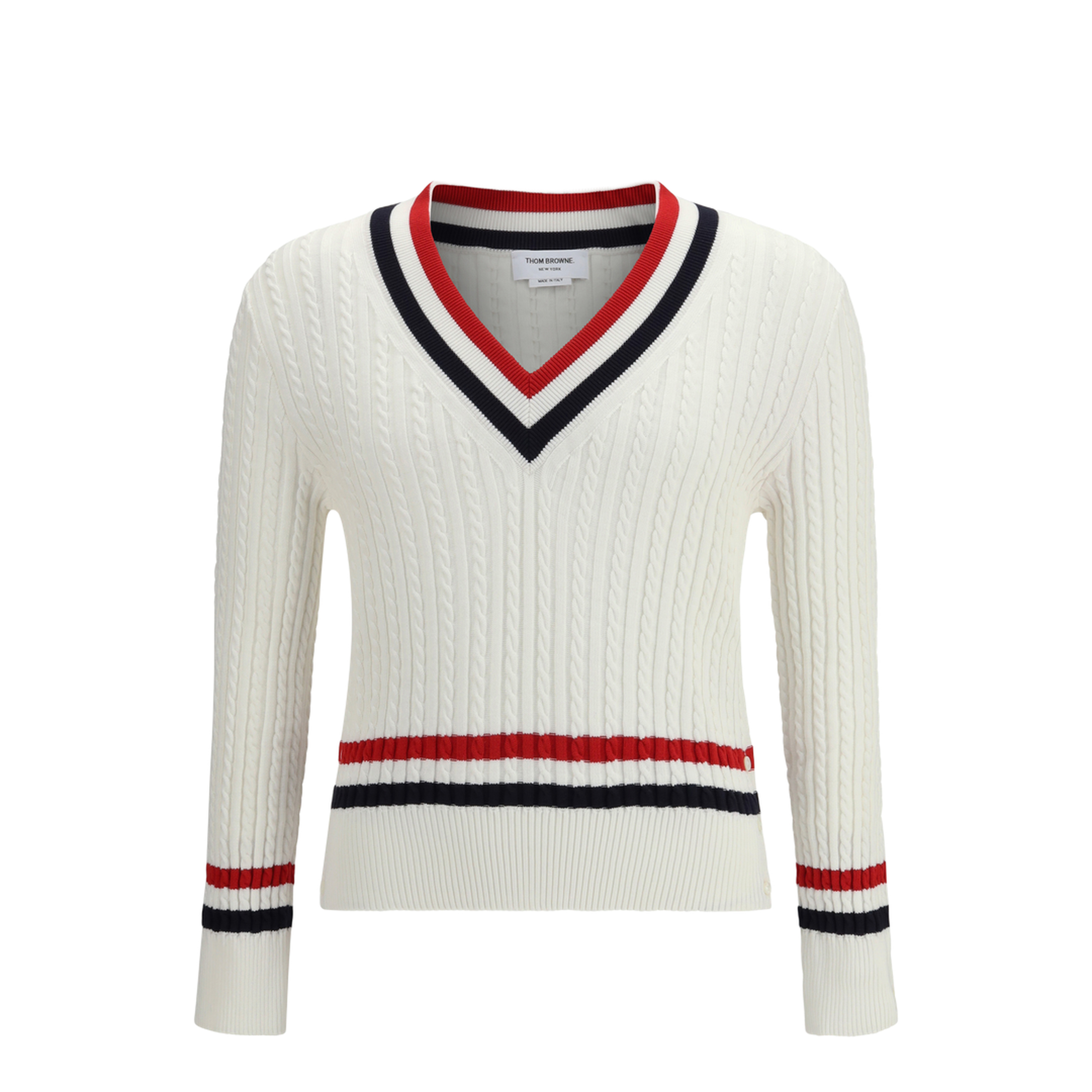 Intarsia Cable-Knit V-Neck Sweater - Image 1
