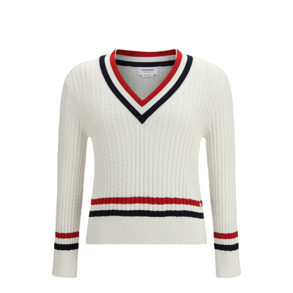 Intarsia Cable-Knit V-Neck Sweater - Image 1