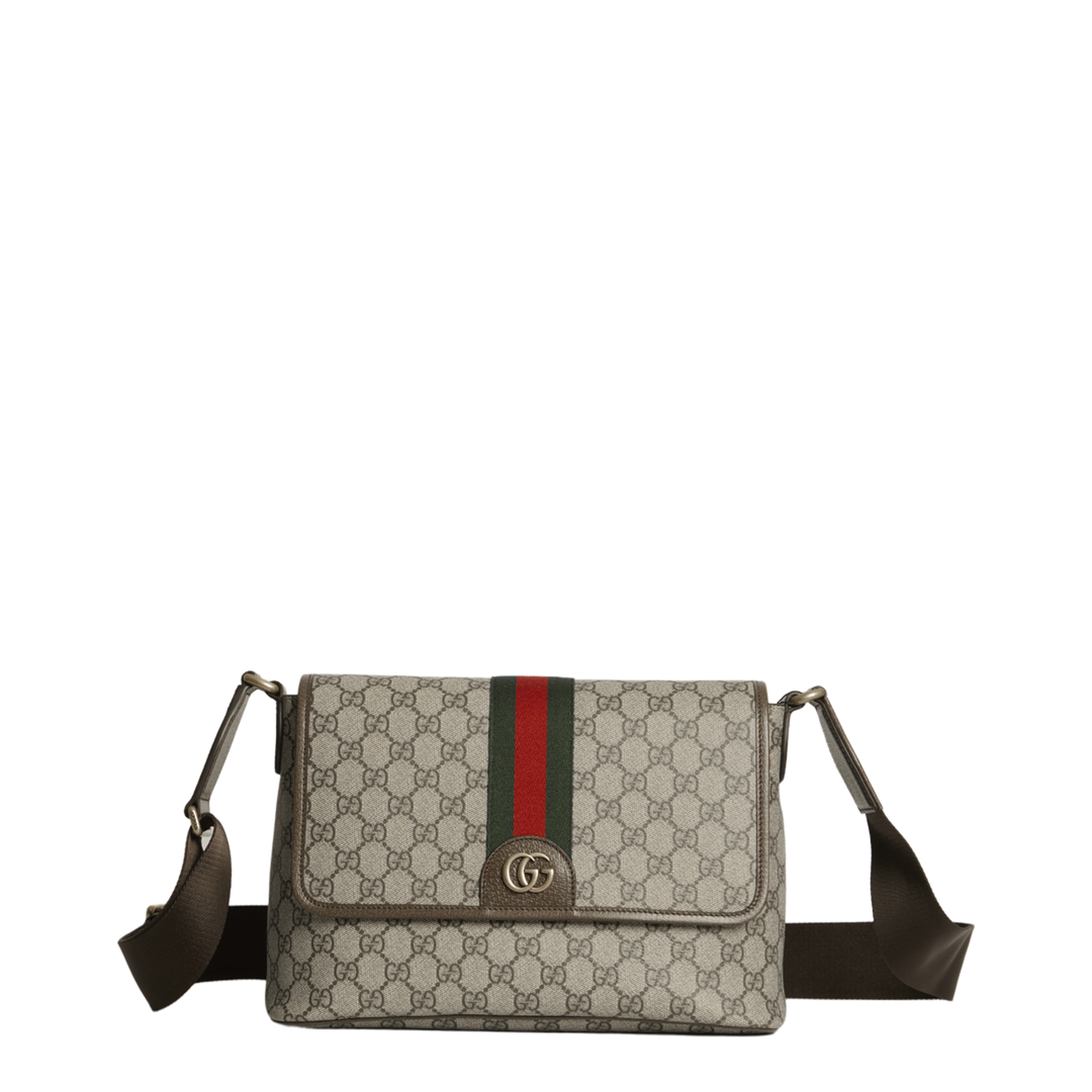 Ophidia Medium Coated Canvas Messenger Bag - Beige and Dark Brown - Image 1